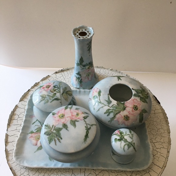 Vintage Limoges Floral Dressing Table Vanity Set. - Picture 2 of 9